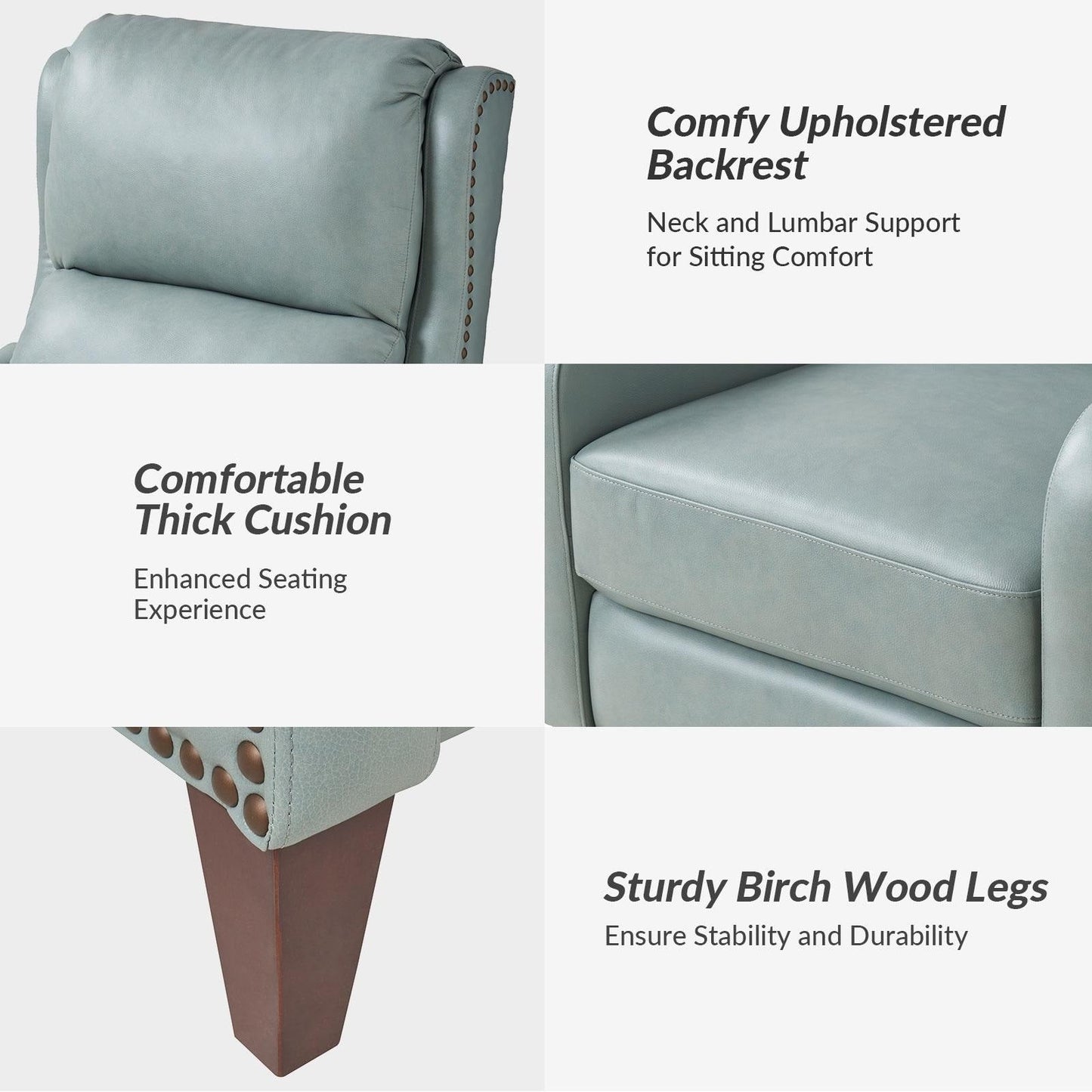 Fauteuil inclinable moderne Brigida en cuir véritable avec garniture cloutée et repose-pieds réglable, lot de 2 par HULALA HOME