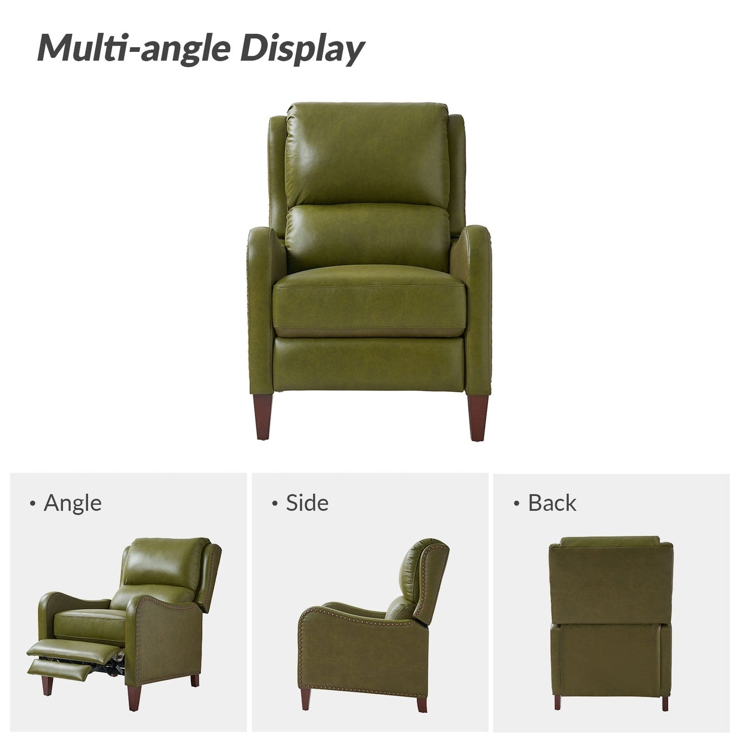 Fauteuil inclinable moderne Brigida en cuir véritable avec garniture cloutée et repose-pieds réglable, lot de 2 par HULALA HOME