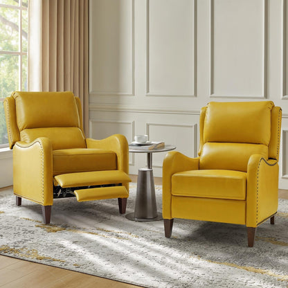 Fauteuil inclinable moderne Brigida en cuir véritable avec garniture cloutée et repose-pieds réglable, lot de 2 par HULALA HOME