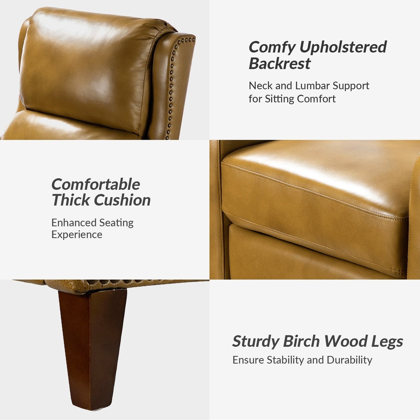 Fauteuil inclinable moderne Brigida en cuir véritable avec garniture cloutée et repose-pieds réglable, lot de 2 par HULALA HOME