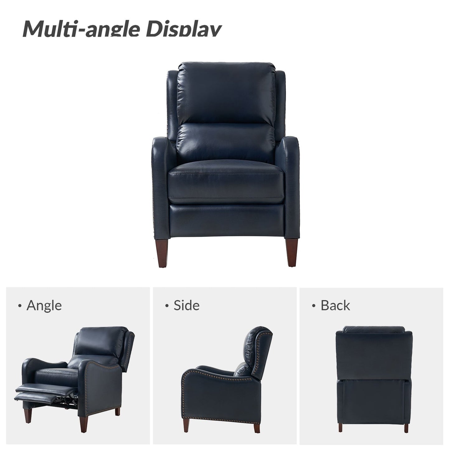 Fauteuil inclinable moderne Brigida en cuir véritable avec garniture cloutée et repose-pieds réglable, lot de 2 par HULALA HOME