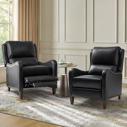 Fauteuil inclinable moderne Brigida en cuir véritable avec garniture cloutée et repose-pieds réglable, lot de 2 par HULALA HOME