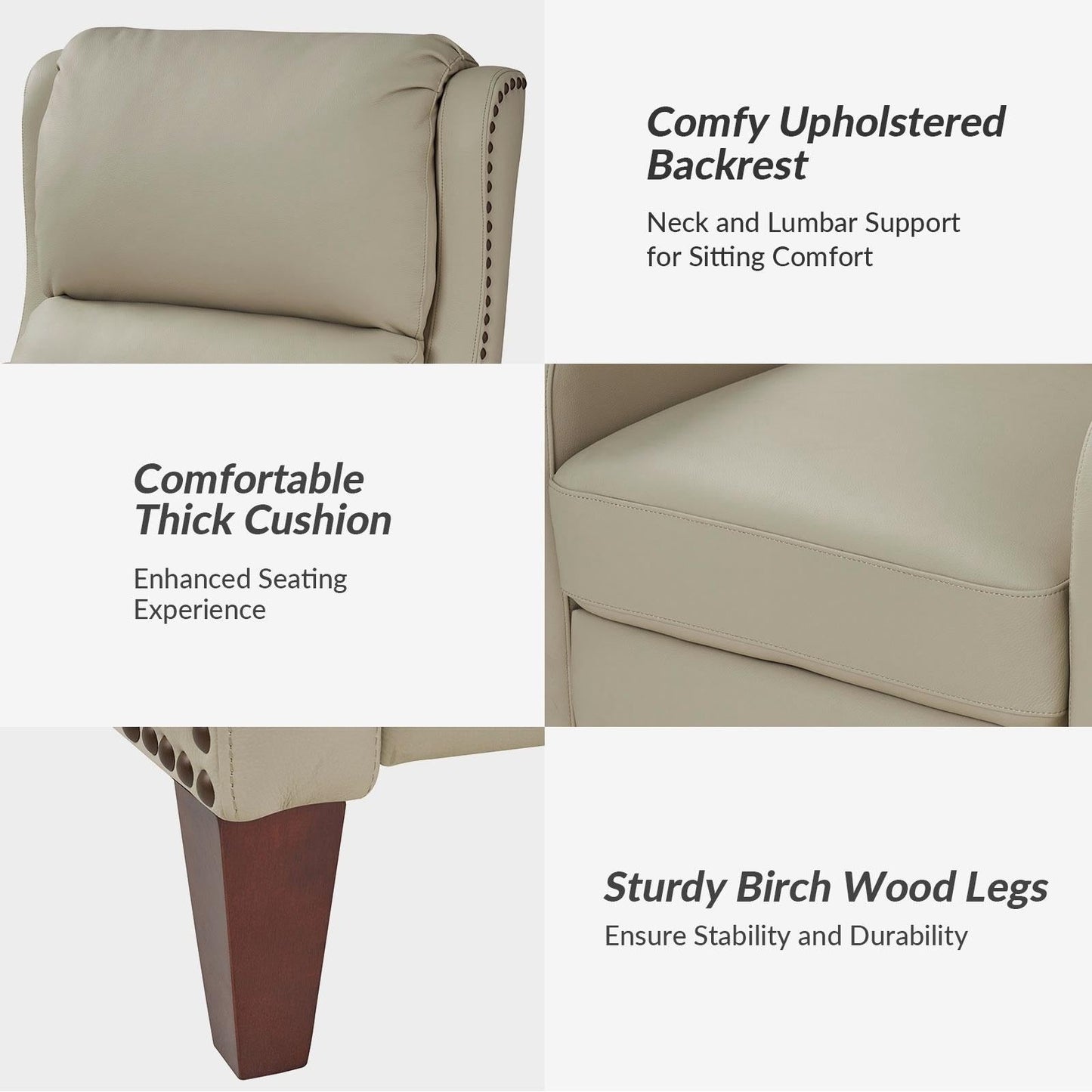 Fauteuil inclinable moderne Brigida en cuir véritable avec garniture cloutée et repose-pieds réglable, lot de 2 par HULALA HOME