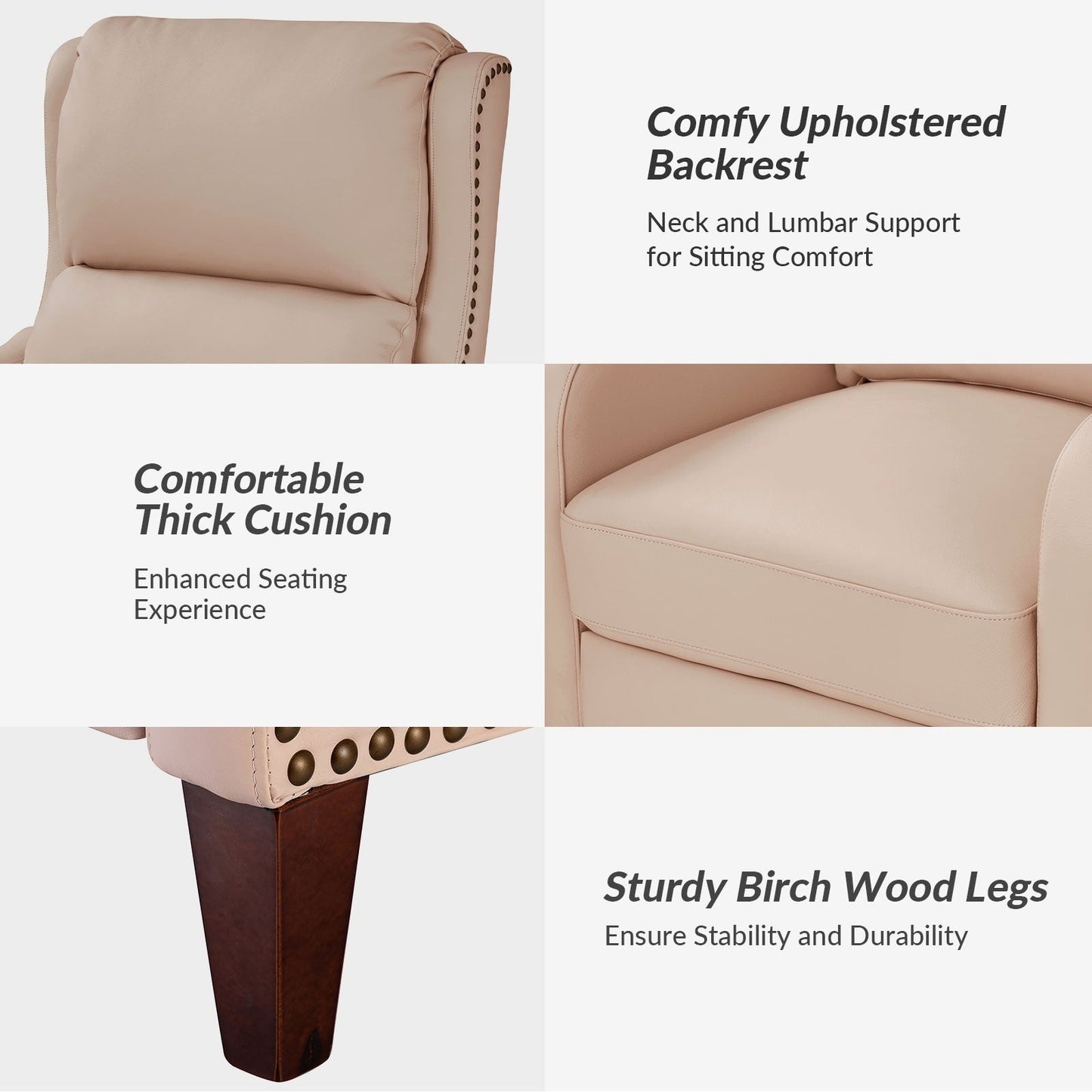 Fauteuil inclinable moderne Brigida en cuir véritable avec garniture cloutée et repose-pieds réglable, lot de 2 par HULALA HOME