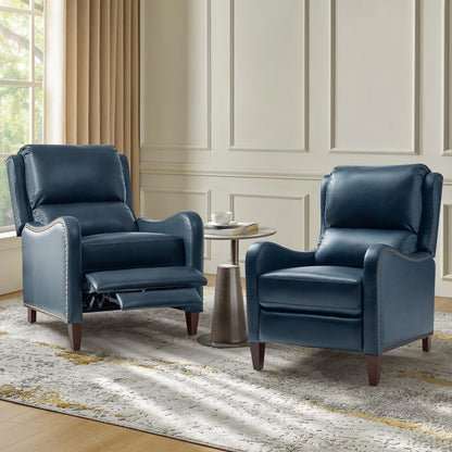 Fauteuil inclinable moderne Brigida en cuir véritable avec garniture cloutée et repose-pieds réglable, lot de 2 par HULALA HOME