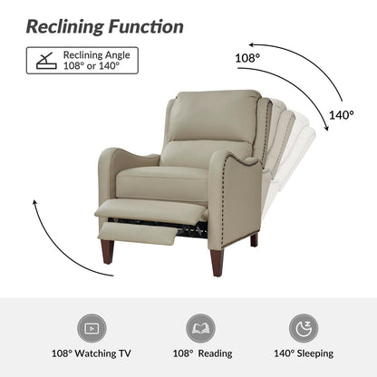 Fauteuil inclinable moderne Brigida en cuir véritable avec garniture cloutée et repose-pieds réglable, lot de 2 par HULALA HOME