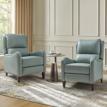 Fauteuil inclinable moderne Brigida en cuir véritable avec garniture cloutée et repose-pieds réglable, lot de 2 par HULALA HOME