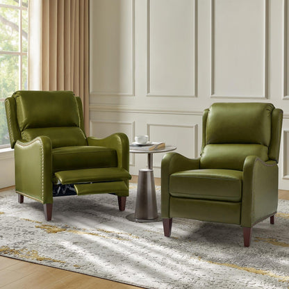 Fauteuil inclinable moderne Brigida en cuir véritable avec garniture cloutée et repose-pieds réglable, lot de 2 par HULALA HOME