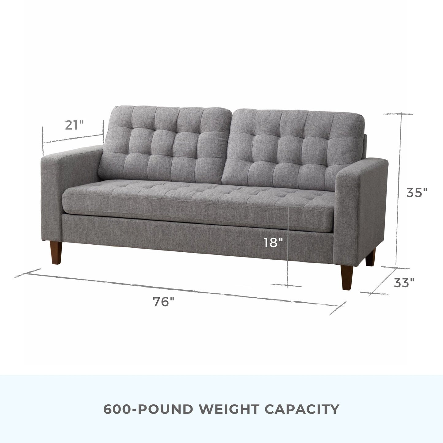 Canapé Brookside Brynn de 76 po à accoudoirs carrés en similicuir/velours/tissu