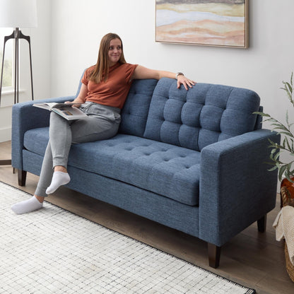 Canapé Brookside Brynn de 76 po à accoudoirs carrés en similicuir/velours/tissu