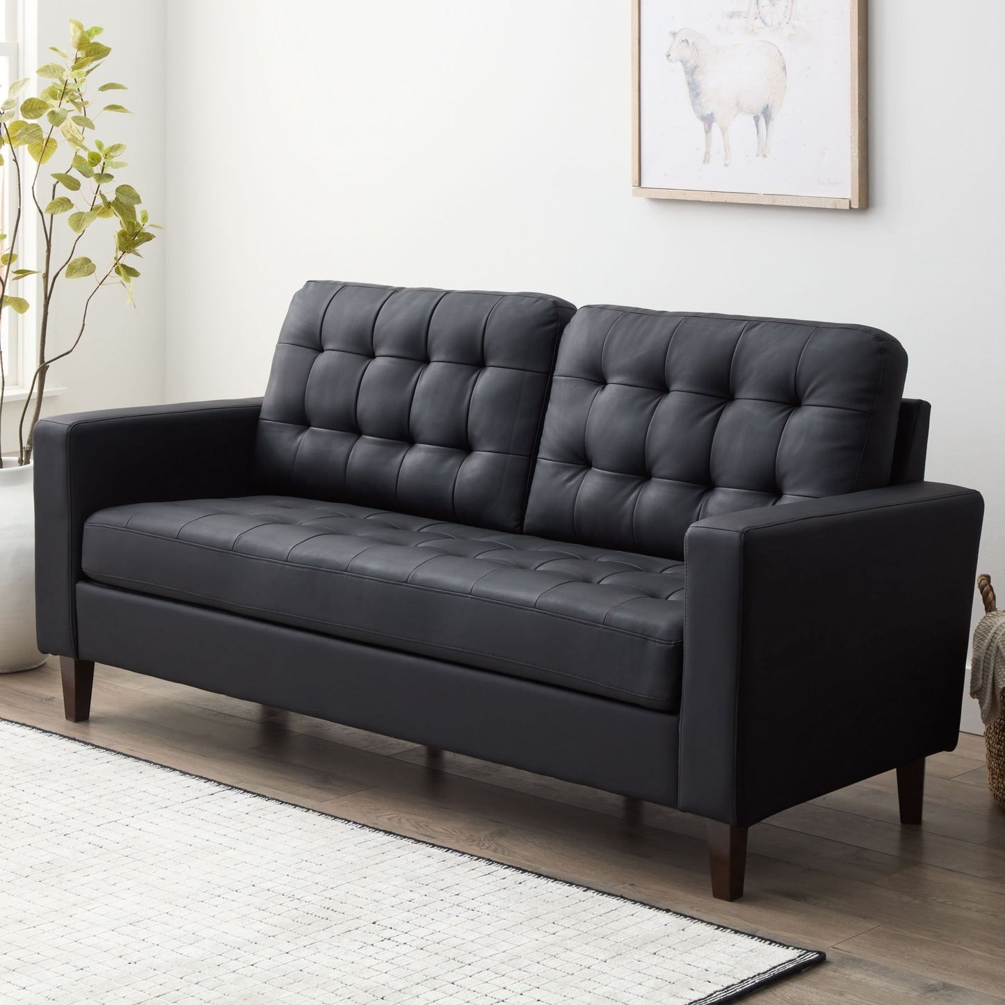 Canapé Brookside Brynn de 76 po à accoudoirs carrés en similicuir/velours/tissu