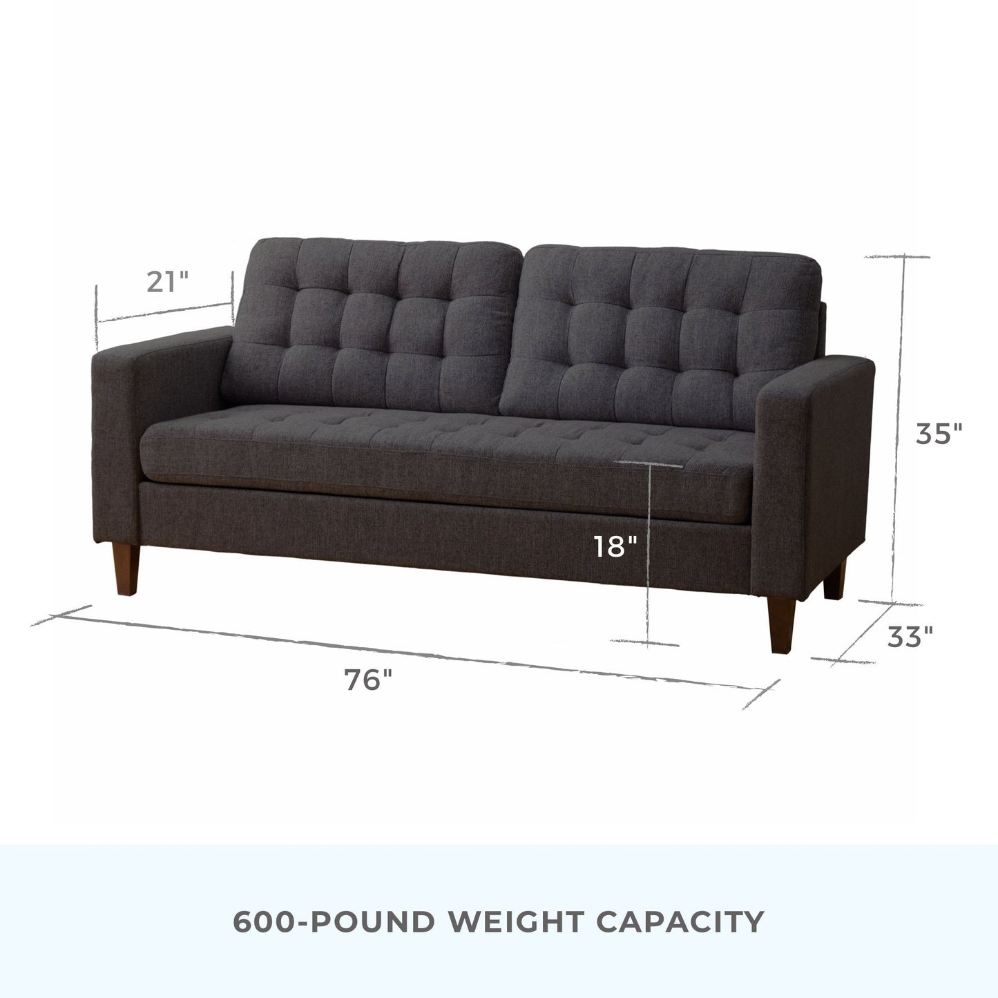 Canapé Brookside Brynn de 76 po à accoudoirs carrés en similicuir/velours/tissu