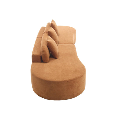 Canapé modulaire incurvé marron de 130,5 po au design ergonomique, tissu haute résilience et 3 coussins, aucun assemblage requis