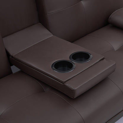 Canapé-lit pliant en similicuir marron 67 avec pieds en métal argenté et porte-gobelet pour le salon