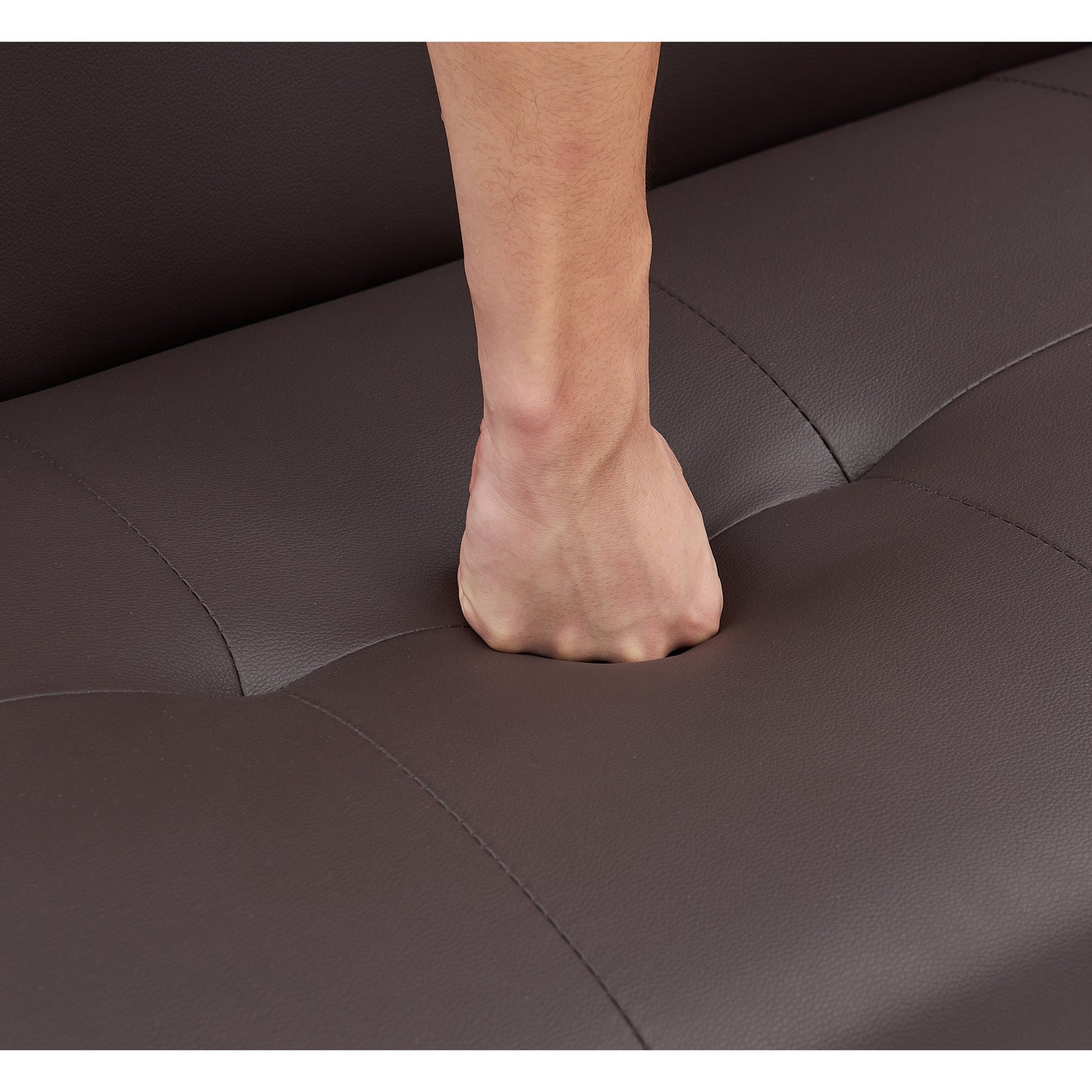 Canapé-lit causeuse en similicuir marron 67 avec 2 porte-gobelets et pieds en acier inoxydable pour le salon