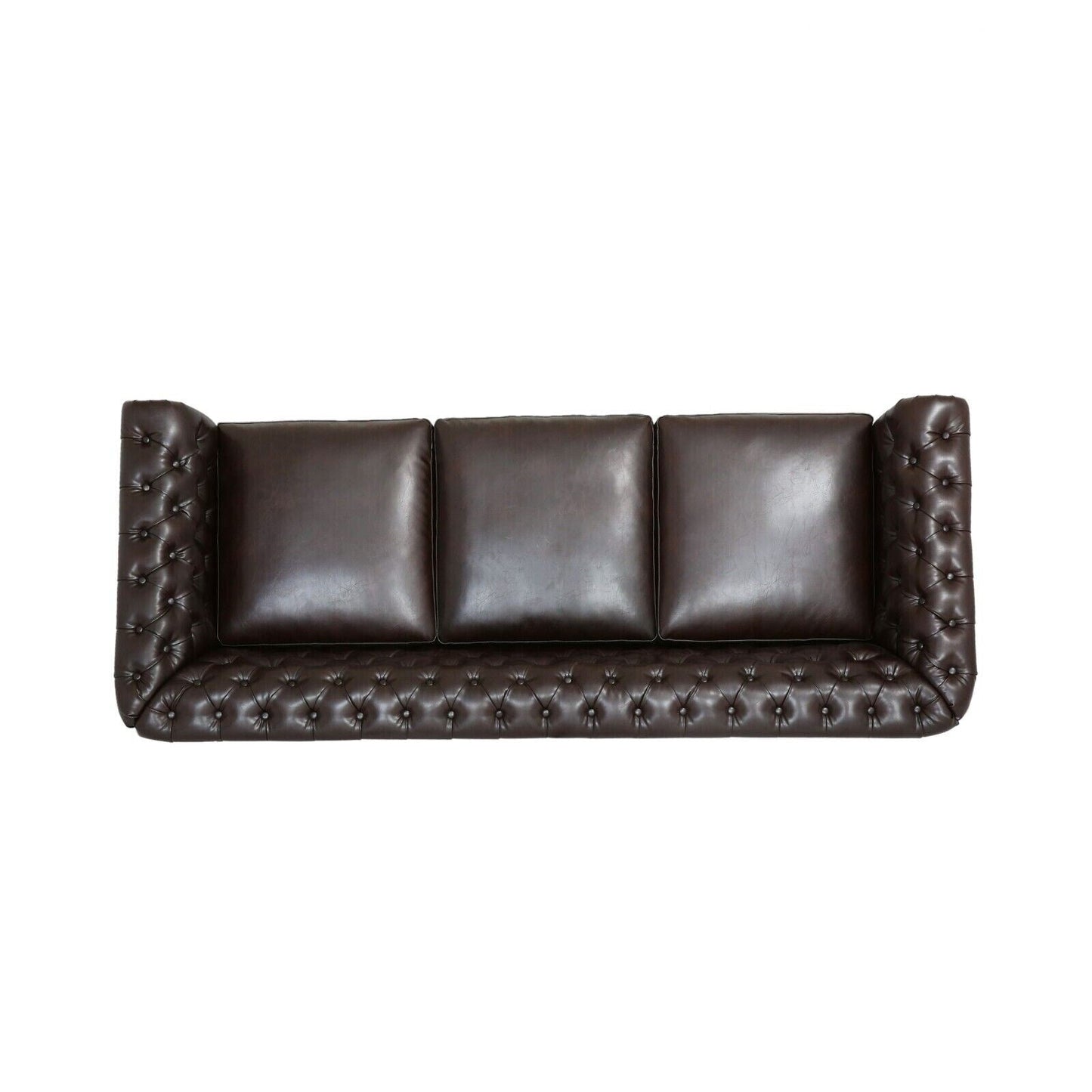 Canapé en cuir synthétique marron de 84,5 pouces avec accoudoirs droits, coussins amovibles et moelleux