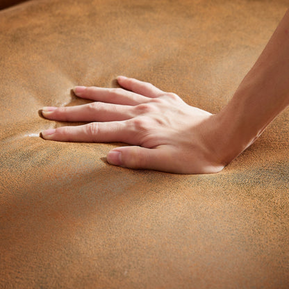 Canapé Chesterfield 3 places en tissu technique marron 85,5 avec accoudoirs roulés et 2 coussins pour le salon