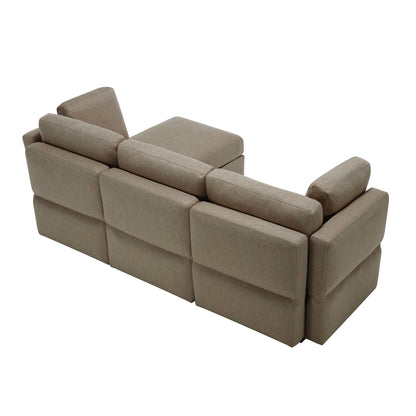 Canapé modulaire 3 places marron de 87,9 po avec pouf, accoudoirs et dossiers réglables, sièges avec rangement et coussins épais