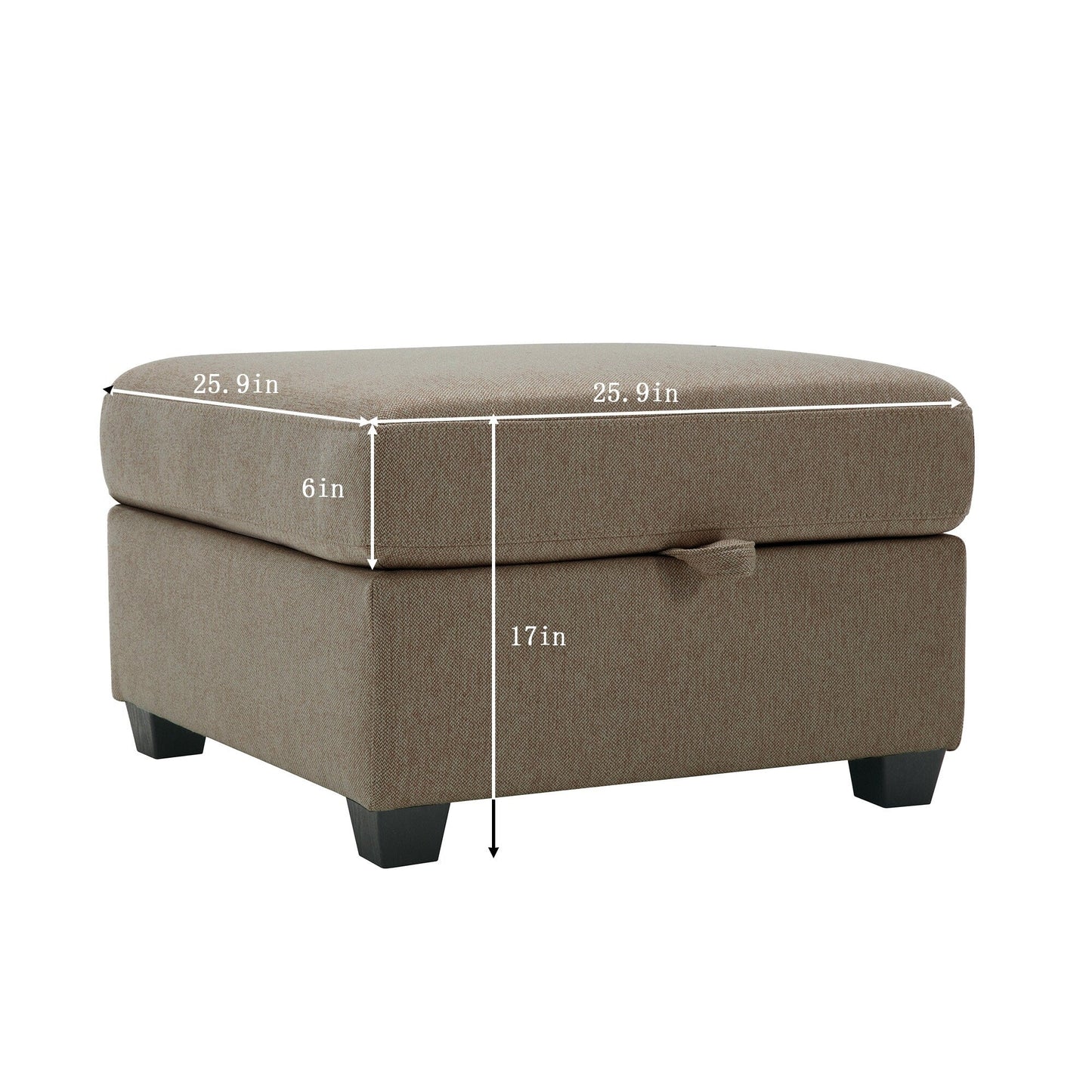 Canapé modulaire 3 places marron de 87,9 po avec pouf, accoudoirs et dossiers réglables, sièges avec rangement et coussins épais