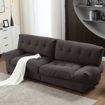 Canapé 2 places en tissu marron 96,46 avec capitonnage à boutons, cadre confortable et robuste pour appartements et salons