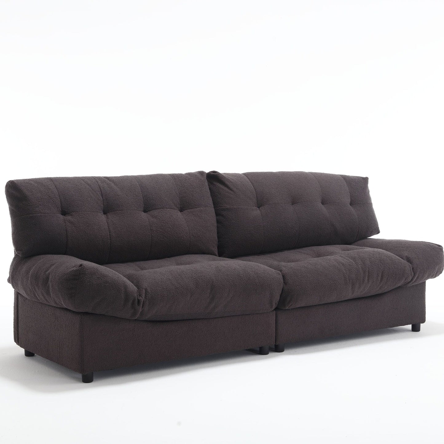 Canapé 2 places en tissu marron 96,46 pouces avec un design rembourré confortable, style nuage et pieds en plastique pour le salon