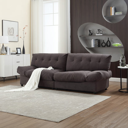 Canapé 2 places en tissu marron 96,46 pouces avec un design rembourré confortable, style nuage et pieds en plastique pour le salon