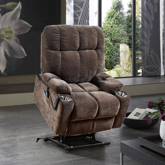 Fauteuil inclinable électrique à double moteur marron avec chauffage, massage, position infinie, inclinaison à 180°, dossier réglable