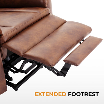 Fauteuil inclinable électrique à double moteur marron avec chauffage, massage, ports USB et Type-C, et réinitialisation par simple pression