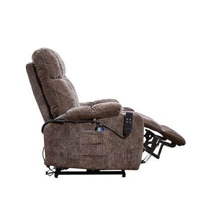Fauteuil inclinable électrique à double moteur marron avec positionnement infini, inclinaison à plat à 180°, chauffage, massage et dossier réglable