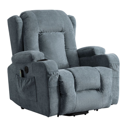 Fauteuil inclinable électrique marron avec chauffage, massage, port de chargement USB et poches latérales, réglable pour personnes âgées