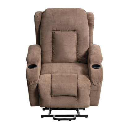 Fauteuil inclinable électrique marron avec chauffage, massage, port de chargement USB et poches latérales, réglable pour personnes âgées