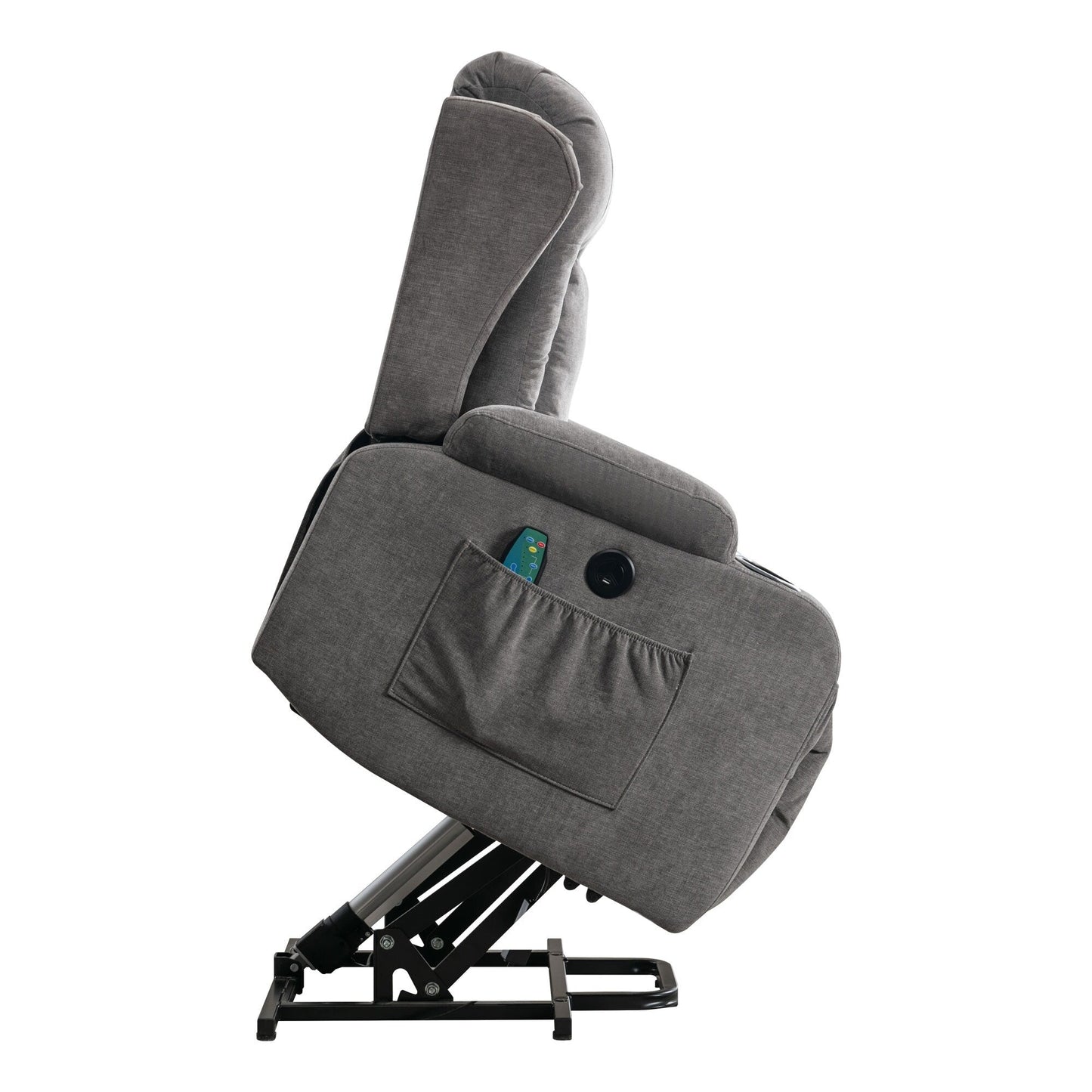Fauteuil inclinable électrique marron avec chauffage, massage, port de chargement USB et rangement latéral, réglable pour personnes âgées