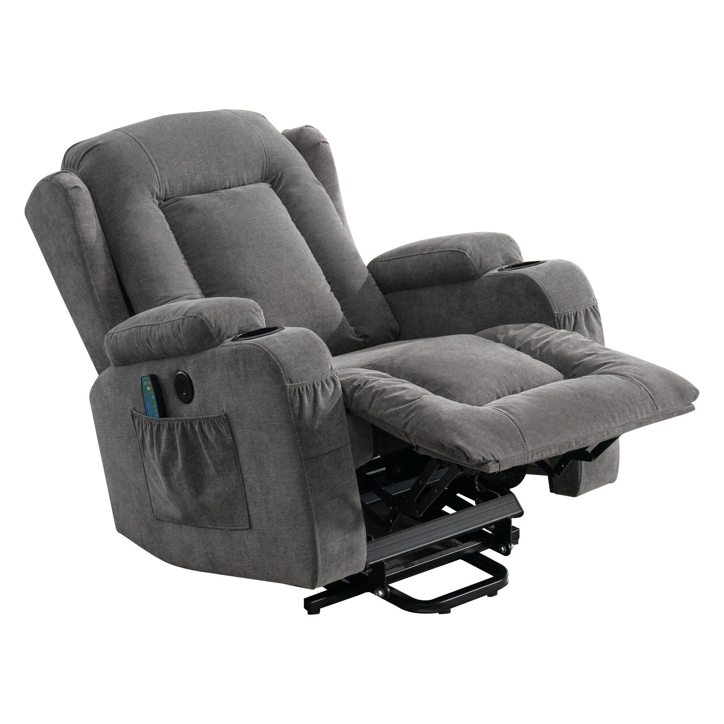 Fauteuil inclinable électrique marron avec chauffage, massage, port de chargement USB et rangement latéral, réglable pour personnes âgées
