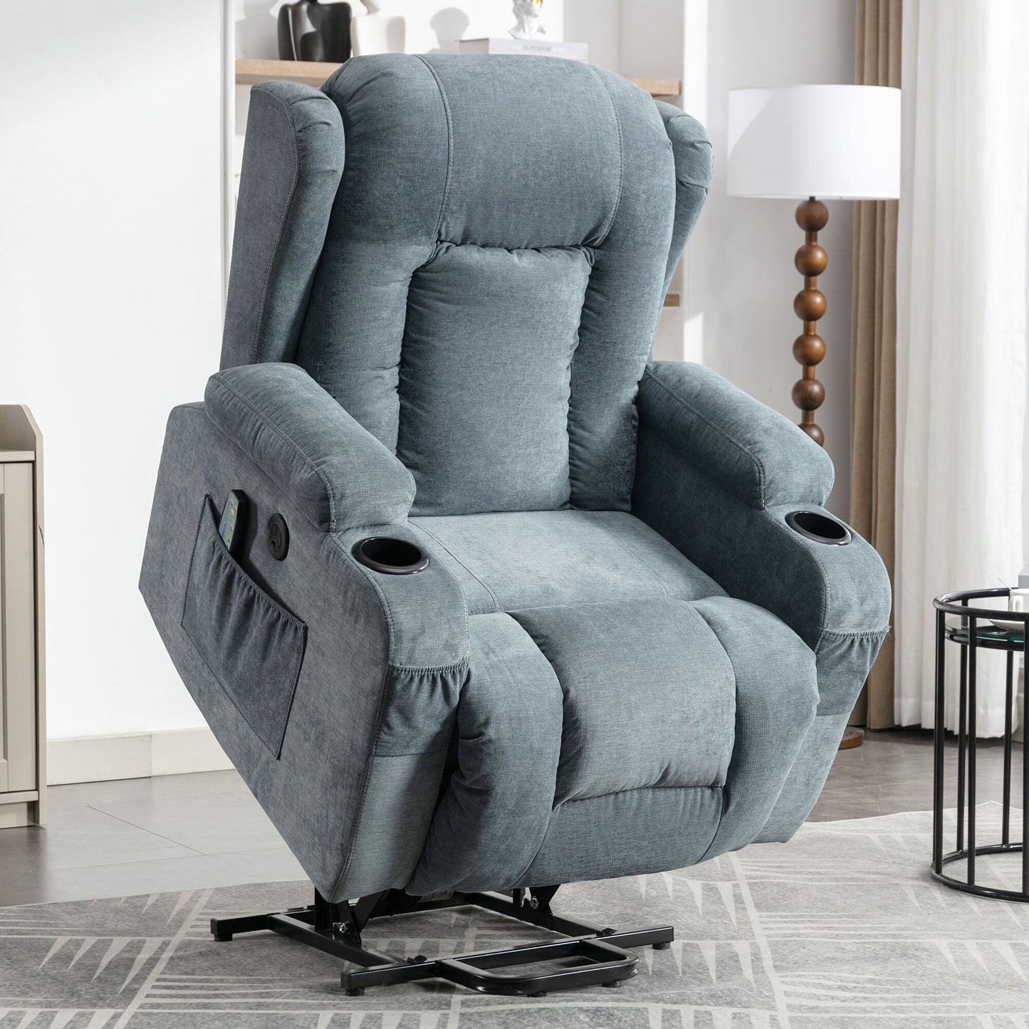 Fauteuil inclinable électrique marron avec chauffage, massage, port de chargement USB et rangement latéral, réglable pour personnes âgées