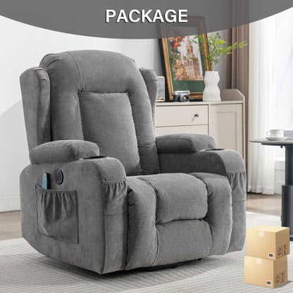 Fauteuil inclinable électrique marron avec chauffage, massage, port de chargement USB et rangement latéral, réglable pour personnes âgées