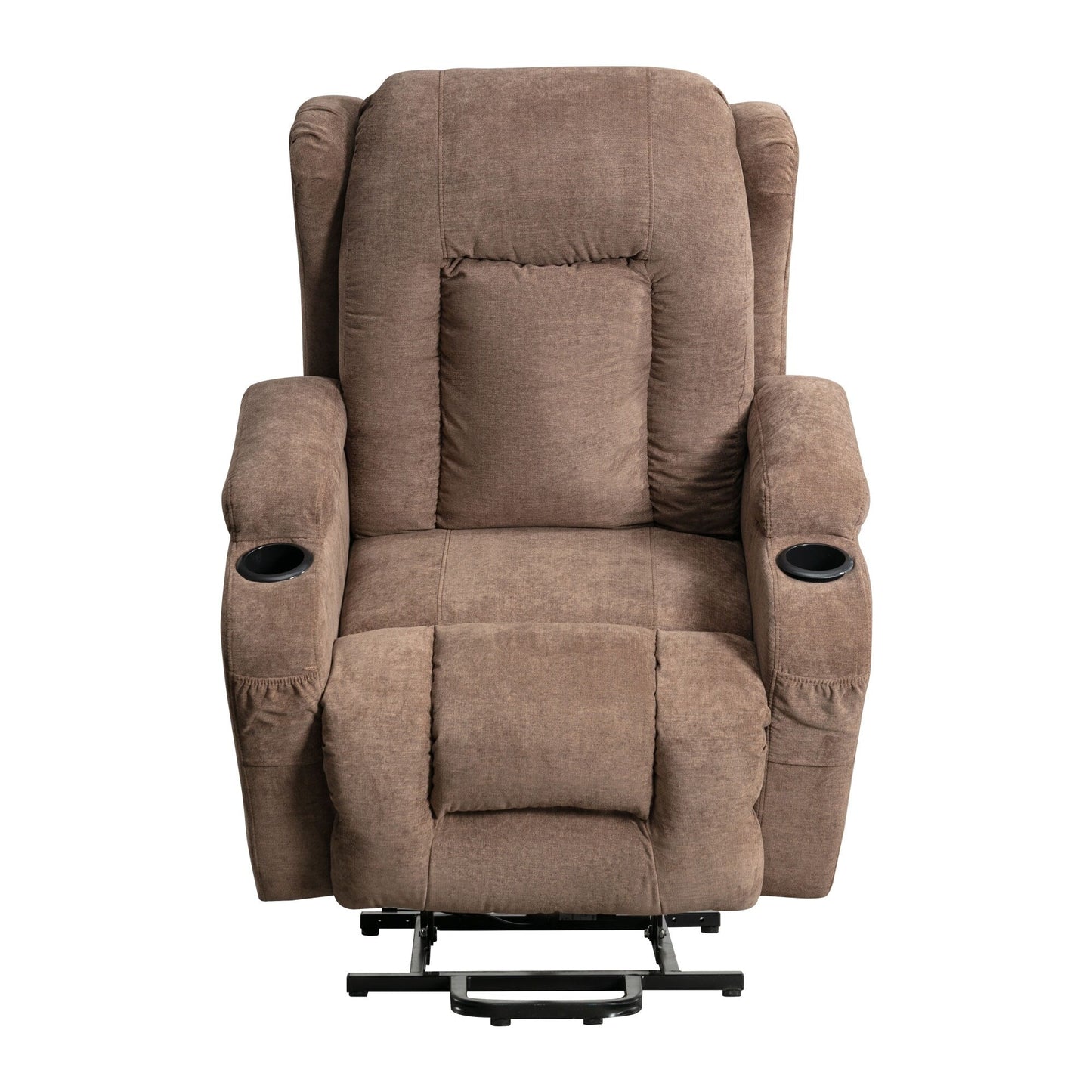 Fauteuil inclinable électrique marron avec chauffage, massage, port de chargement USB et rangement latéral, réglable pour personnes âgées