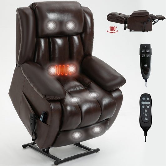 Fauteuil inclinable électrique marron avec deux moteurs, massage par vibrations à 8 points et chauffage lombaire