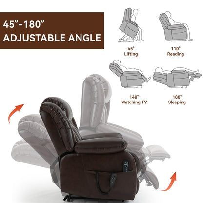 Fauteuil inclinable électrique marron avec deux moteurs, massage par vibrations à 8 points et chauffage lombaire