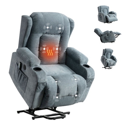 Fauteuil inclinable électrique marron avec chauffage, massage et port USB pour personnes âgées