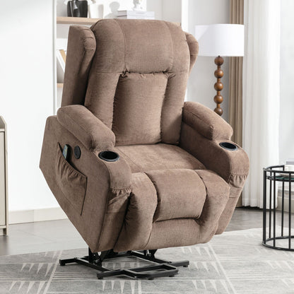 Fauteuil inclinable électrique marron avec chauffage, massage et port USB pour personnes âgées