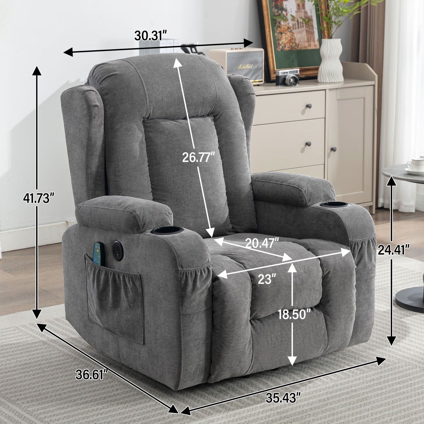 Fauteuil inclinable électrique marron avec chauffage, massage et port USB pour personnes âgées