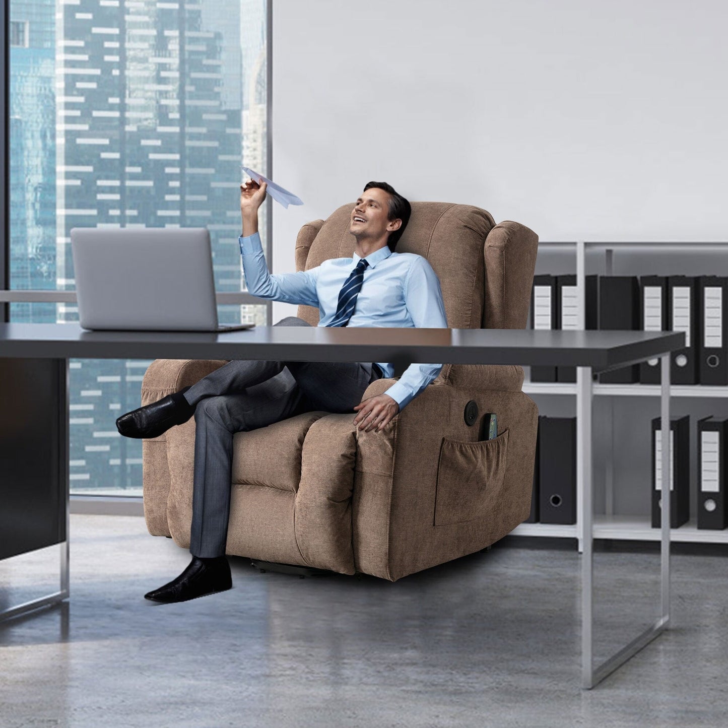 Fauteuil inclinable électrique marron avec chauffage, massage et port USB pour personnes âgées