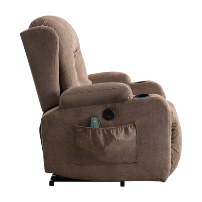 Fauteuil inclinable électrique marron avec chauffage, massage et port USB pour personnes âgées