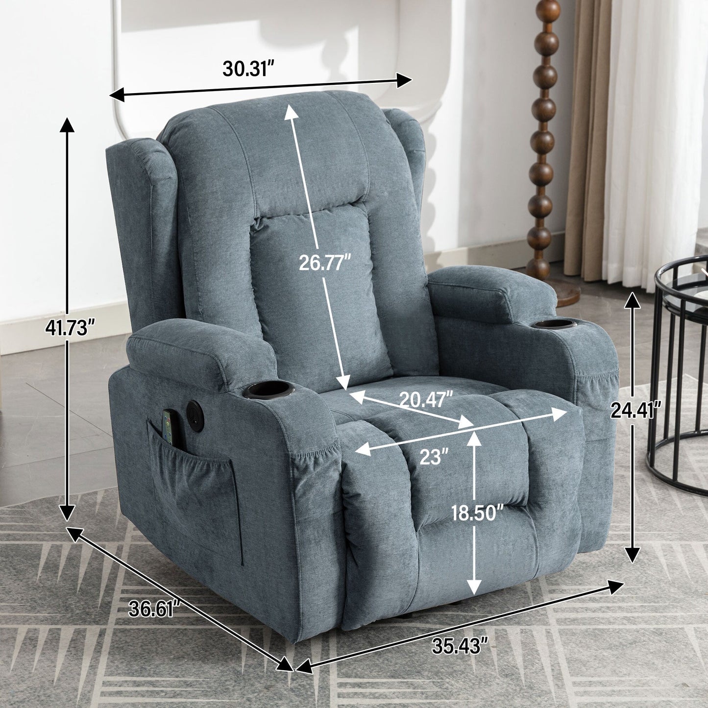 Fauteuil inclinable électrique marron avec chauffage, massage et port USB pour personnes âgées