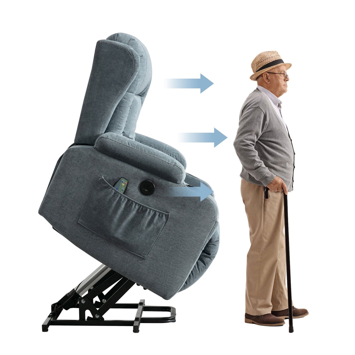 Fauteuil inclinable électrique marron avec chauffage, massage, chargement USB et rangement latéral, inclinaison réglable pour personnes âgées