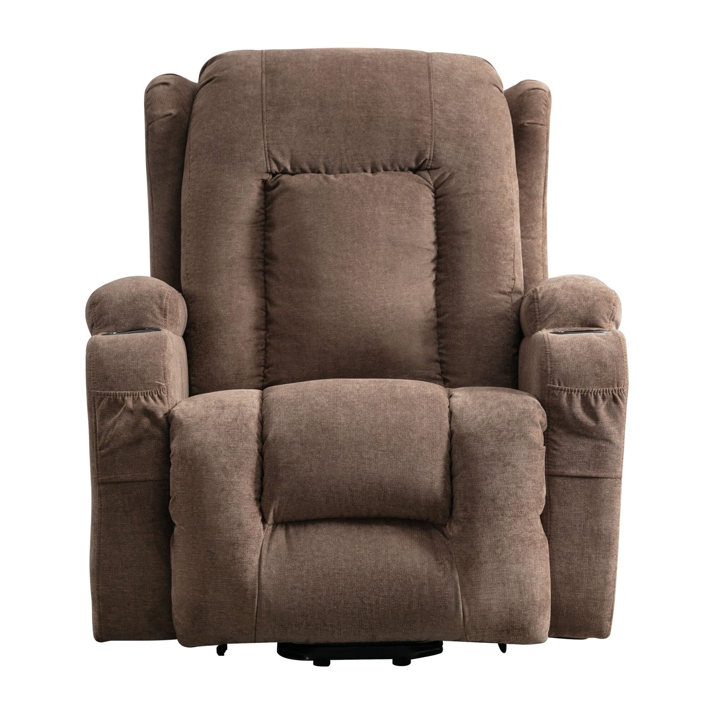 Fauteuil inclinable électrique marron avec chauffage, massage, chargement USB et rangement latéral, inclinaison réglable pour personnes âgées