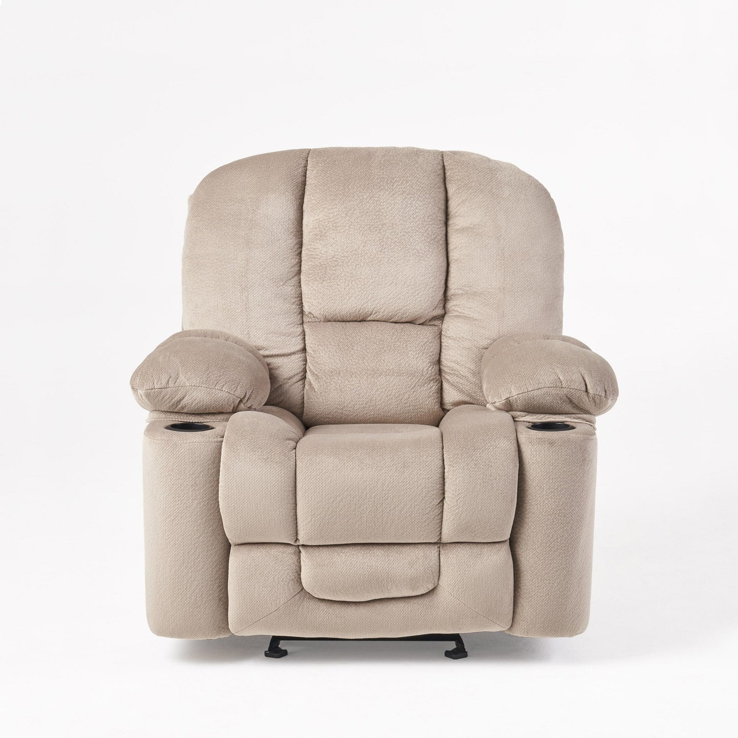 Fauteuil inclinable manuel élégant en tissu marron avec deux porte-gobelets et dimensions généreuses pour un confort maximal