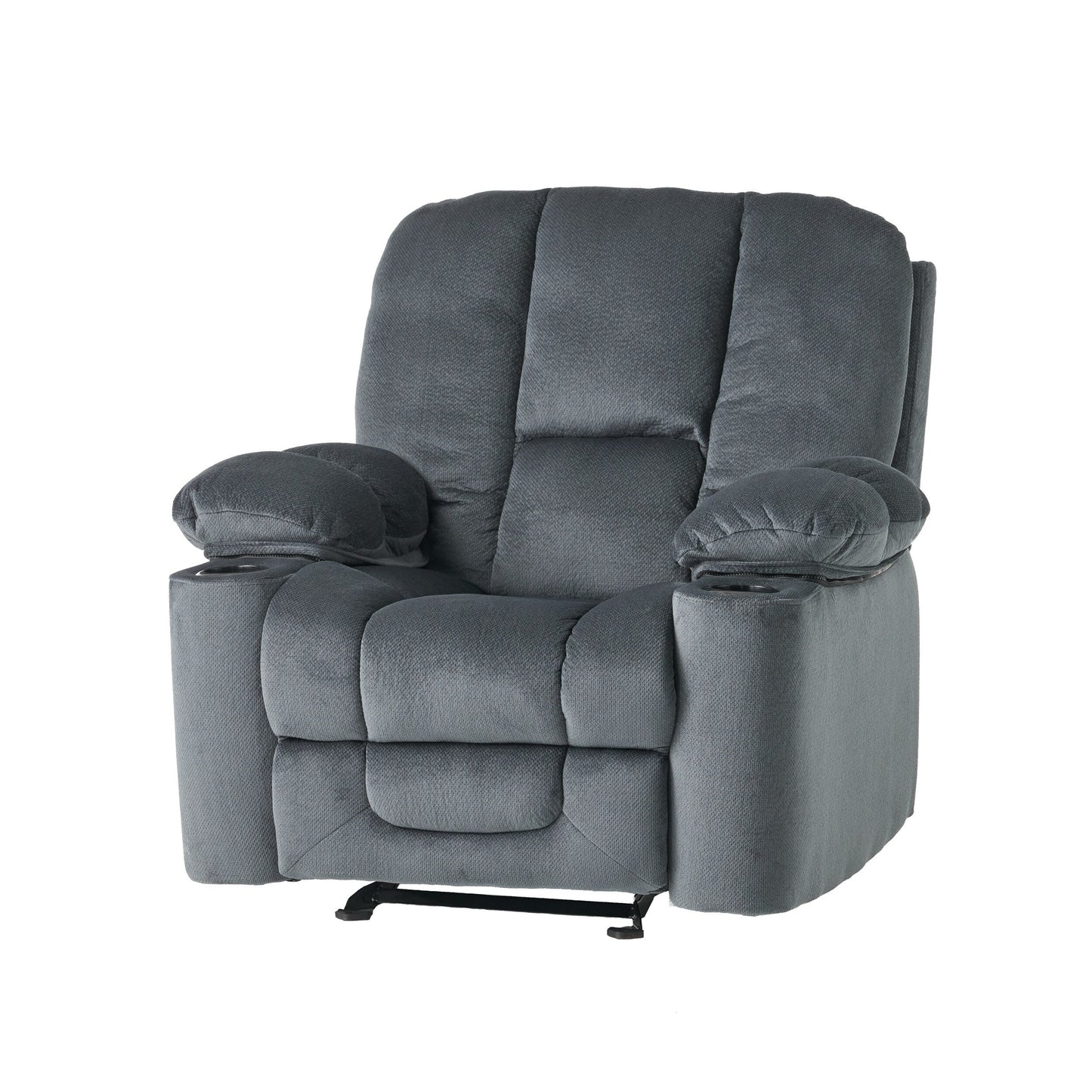 Fauteuil inclinable manuel élégant marron avec tissu doux pour la peau, confort moelleux et deux porte-gobelets
