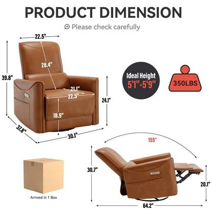 Fauteuil inclinable ergonomique marron avec pivot à 270°, balancement doux, rembourrage résistant, ports de charge USB et Type-C
