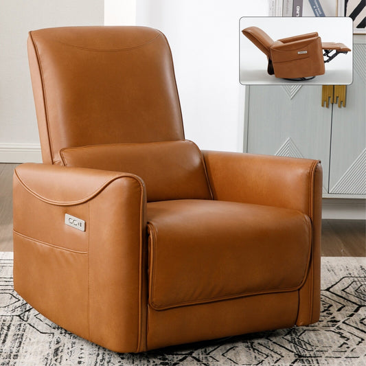 Fauteuil inclinable ergonomique marron avec pivot à 270°, balancement doux, rembourrage résistant, ports de charge USB et Type-C